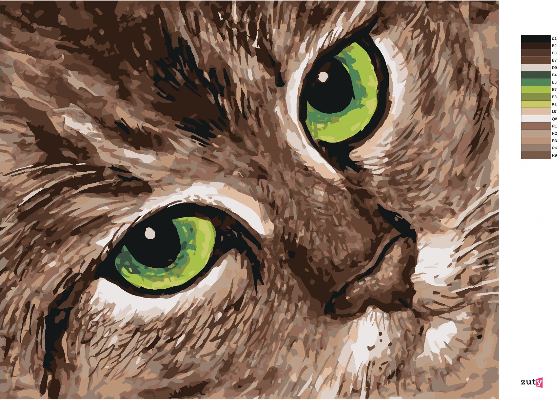 zuty Malování podle čísel - KOČKA A ZELENÉ OČI - Rozměr: 40x50 cm, Rámování: Varianta: bez rámu a bez vypnutí plátna - obrázek 3