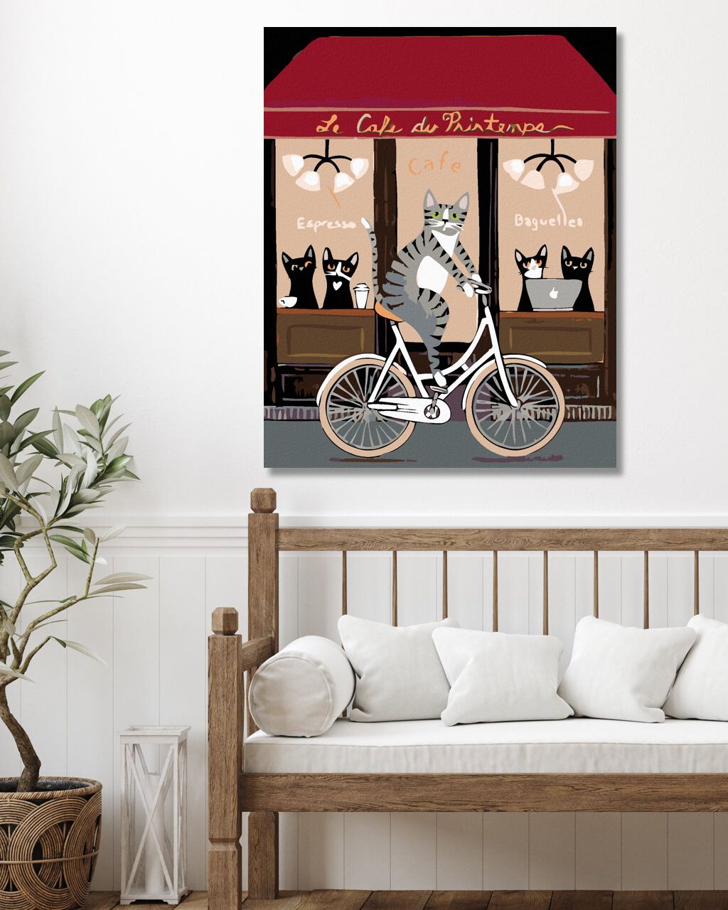zuty Malování podle čísel - KOCOUR NA KOLE PŘED KAVÁRNOU - Rozměr: 40x50 cm, Rámování: Varianta: bez rámu a bez vypnutí plátna - obrázek 4