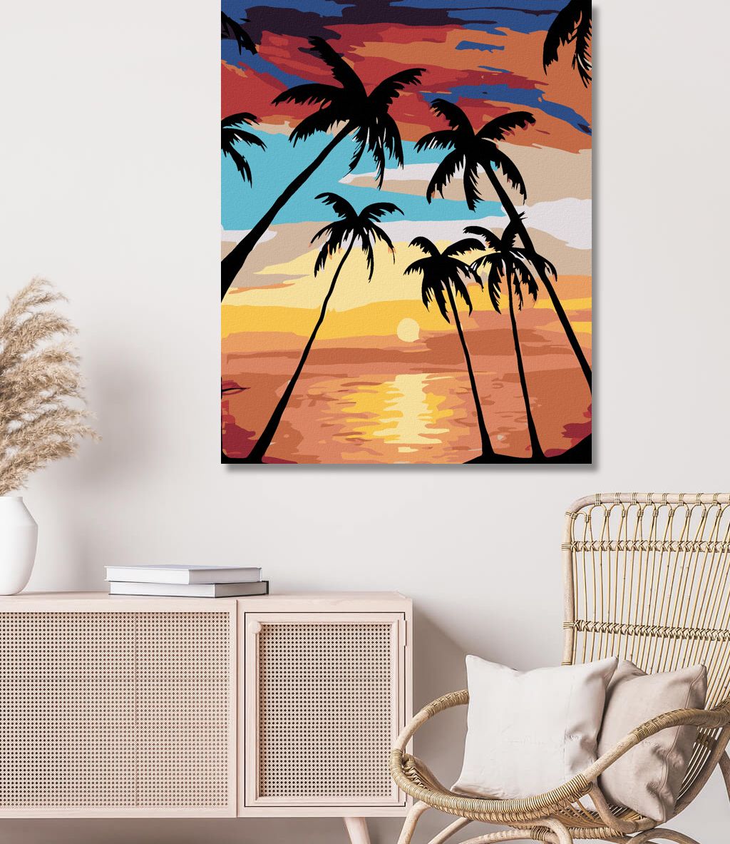 zuty Malování podle čísel - PALMY A ZÁPAD SLUNCE - Rozměr: 40x50 cm, Rámování: Varianta: bez rámu a bez vypnutí plátna - obrázek 6