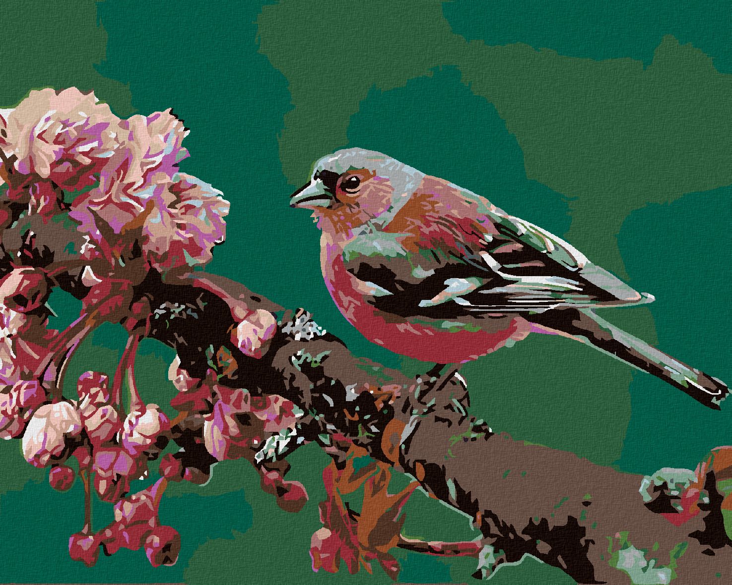 zuty Malování podle čísel - KVETOUCÍ SAKURA A RŮŽOVÝ PTÁČEK - Rozměr: 40x50 cm, Rámování: Varianta: bez rámu a bez vypnutí plátna - obrázek 1
