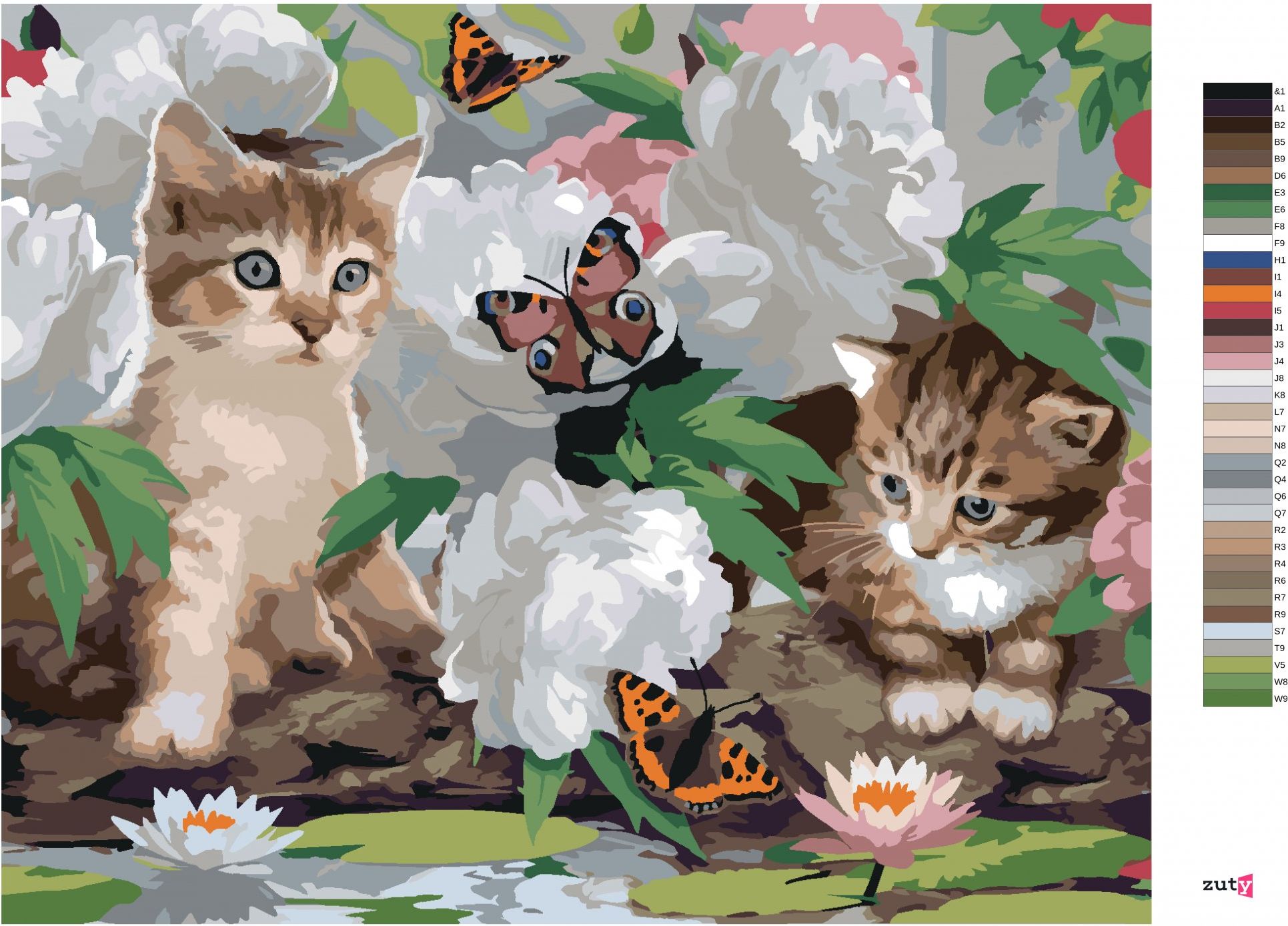 zuty Malování podle čísel - KOČKY, MOTÝLCI A BÍLÉ PIVOŇKY (HOWARD ROBINSON) - Rozměr: 40x50 cm, Rámování: Varianta: bez rámu a bez vypnutí plátna - obrázek 7