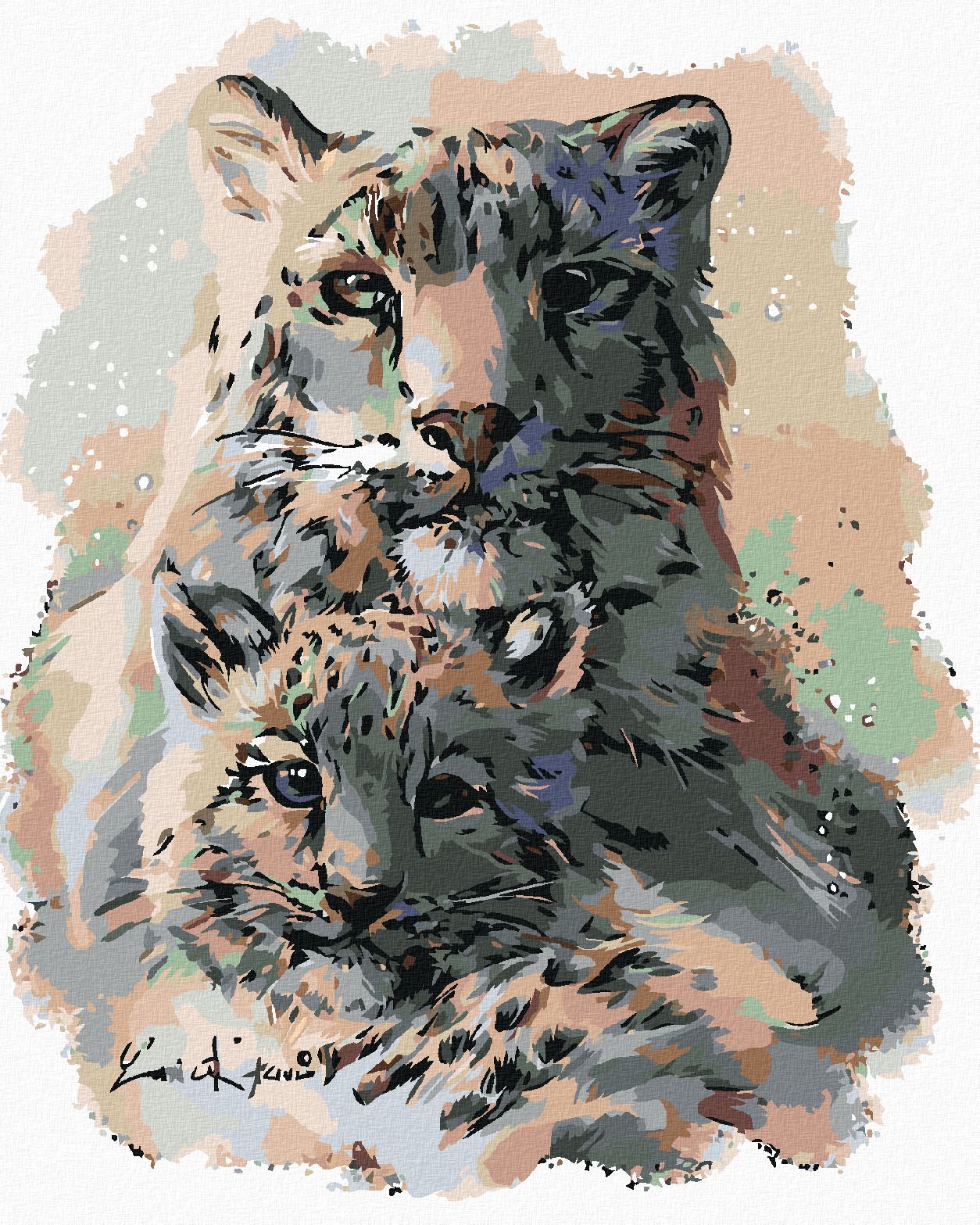 zuty Malování podle čísel - LEVHART SNĚŽNÝ S MLÁDĚTEM - Rozměr: 40x50 cm, Rámování: Varianta: vypnuté plátno na rám - obrázek 1