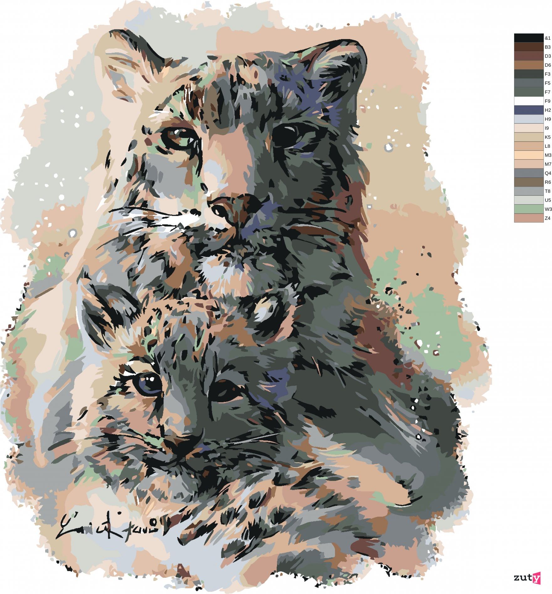 zuty Malování podle čísel - LEVHART SNĚŽNÝ S MLÁDĚTEM - Rozměr: 40x50 cm, Rámování: Varianta: vypnuté plátno na rám - obrázek 4