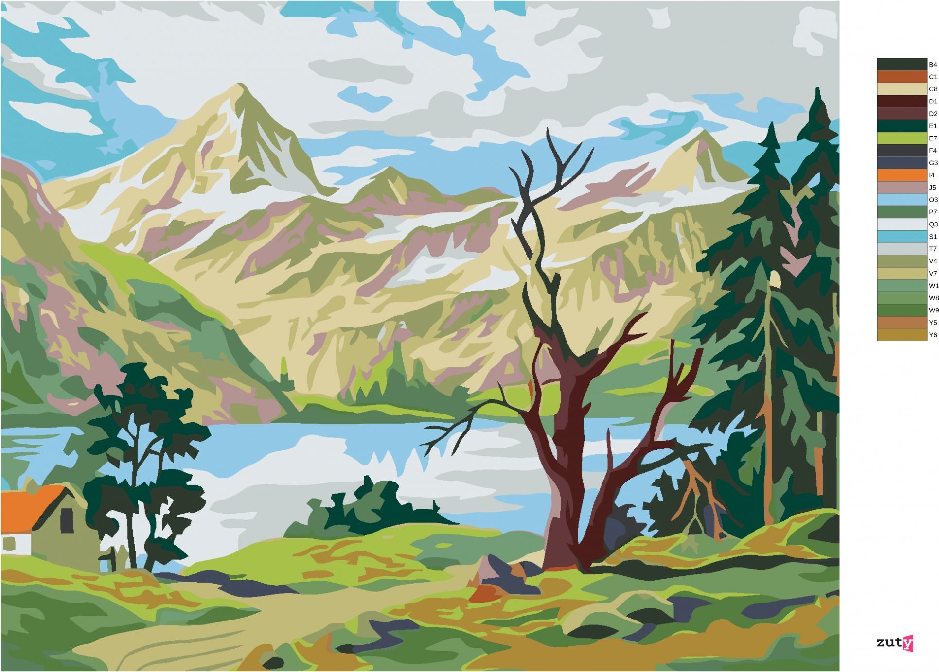 zuty Malování podle čísel - BYDLENÍ POD HORAMI - Rozměr: 40x50 cm, Rámování: Varianta: bez rámu a bez vypnutí plátna - obrázek 2
