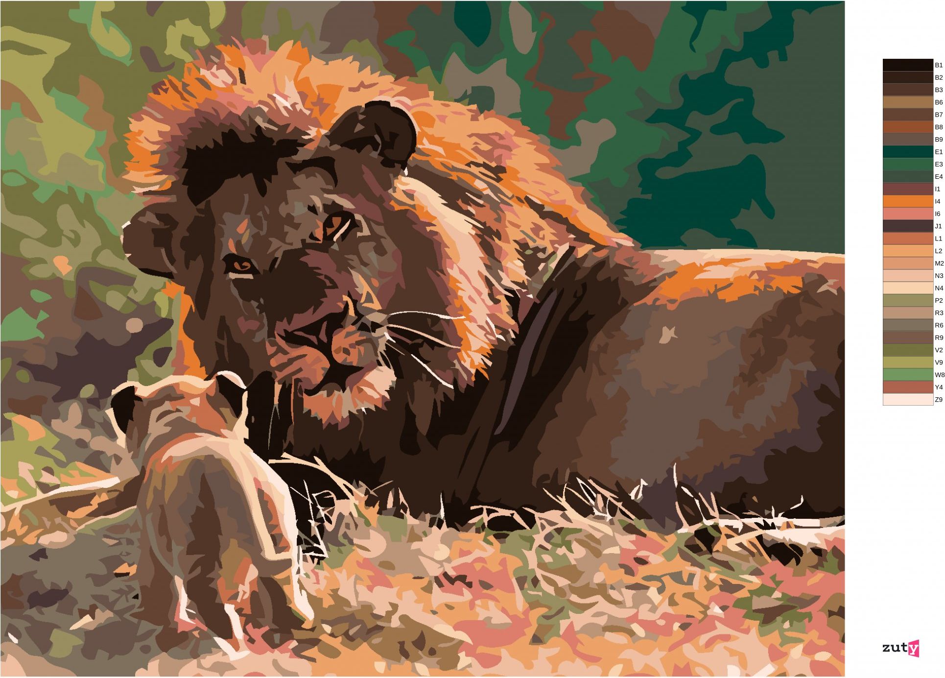 zuty Malování podle čísel - LEV A LVÍČE - Rozměr: 40x50 cm, Rámování: Varianta: bez rámu a bez vypnutí plátna - obrázek 8