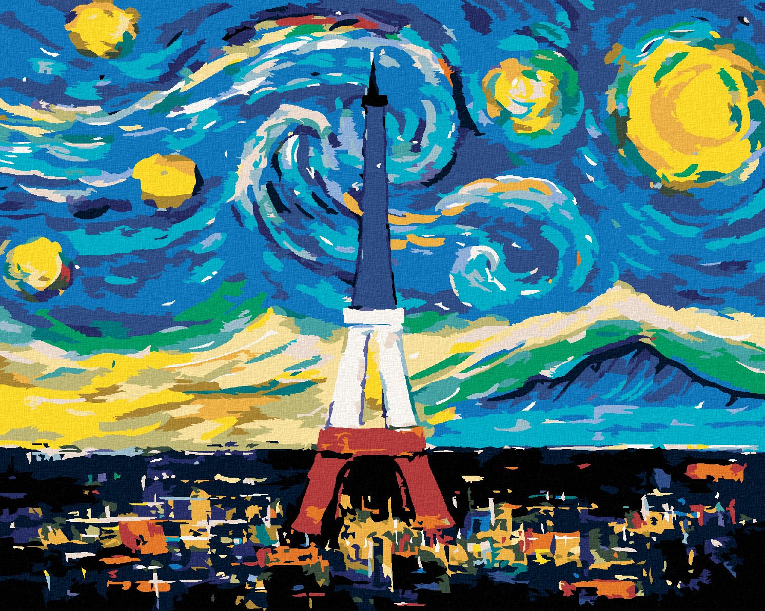 zuty Malování podle čísel - EIFFELOVA VĚŽ PODLE VINCENTA VAN GOGHA - Rozměr: 40x50 cm, Rámování: Varianta: bez rámu a bez vypnutí plátna - obrázek 1