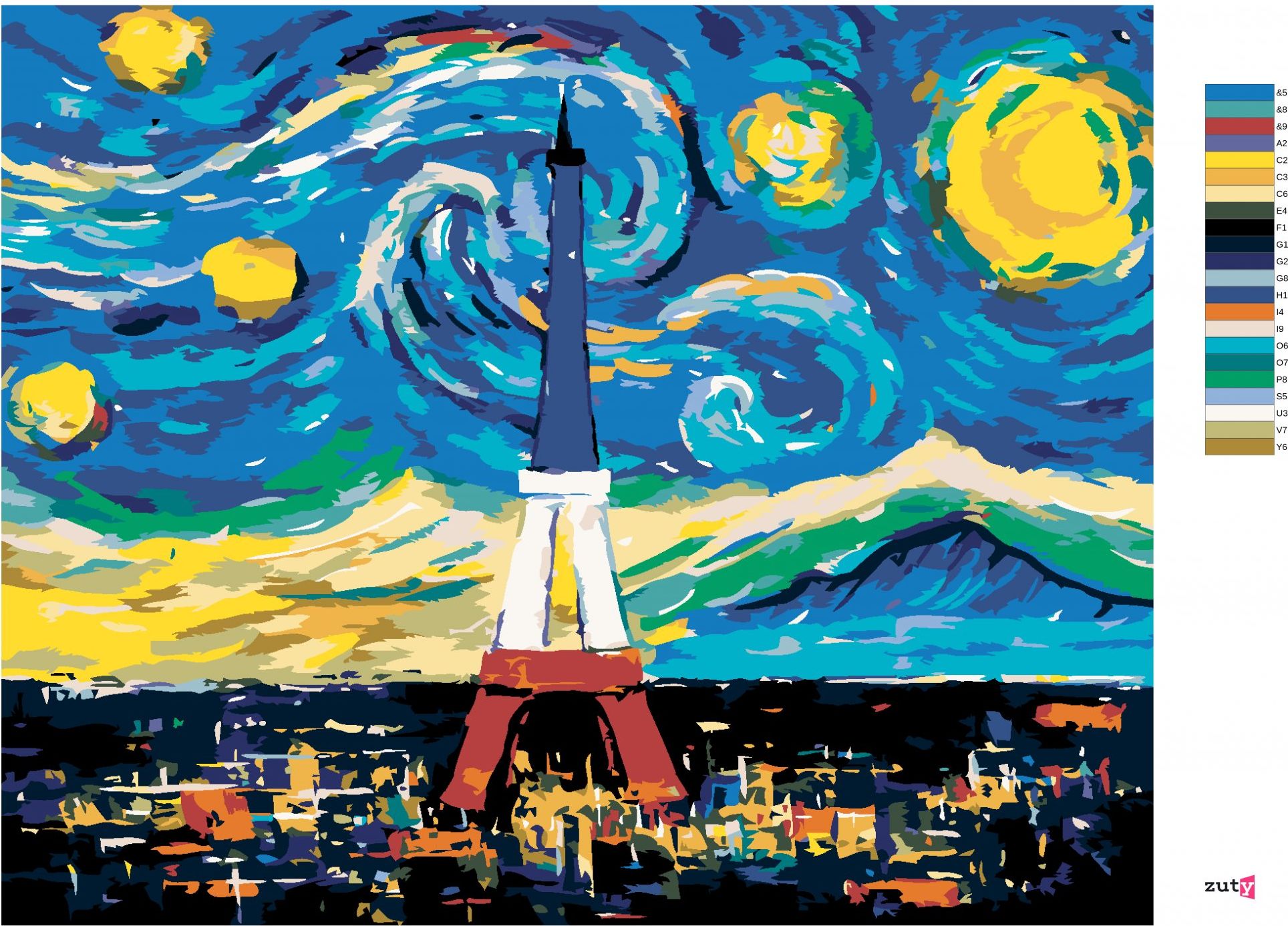zuty Malování podle čísel - EIFFELOVA VĚŽ PODLE VINCENTA VAN GOGHA - Rozměr: 40x50 cm, Rámování: Varianta: bez rámu a bez vypnutí plátna - obrázek 5