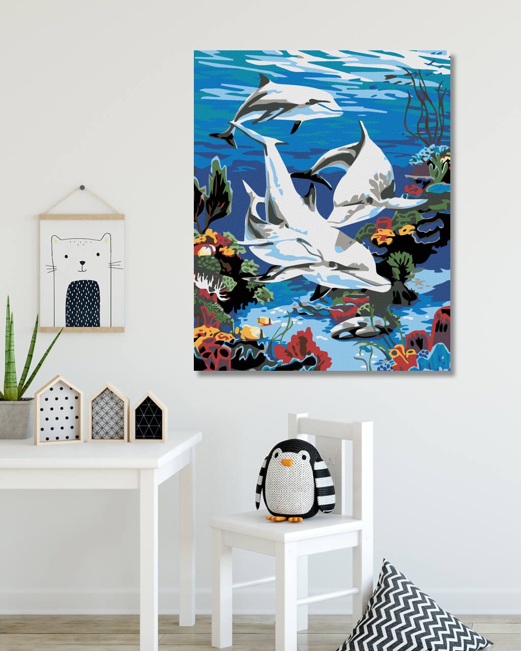 zuty Malování podle čísel - DELFÍNI V MOŘI - Rozměr: 40x50 cm, Rámování: Varianta: vypnuté plátno na rám - obrázek 4