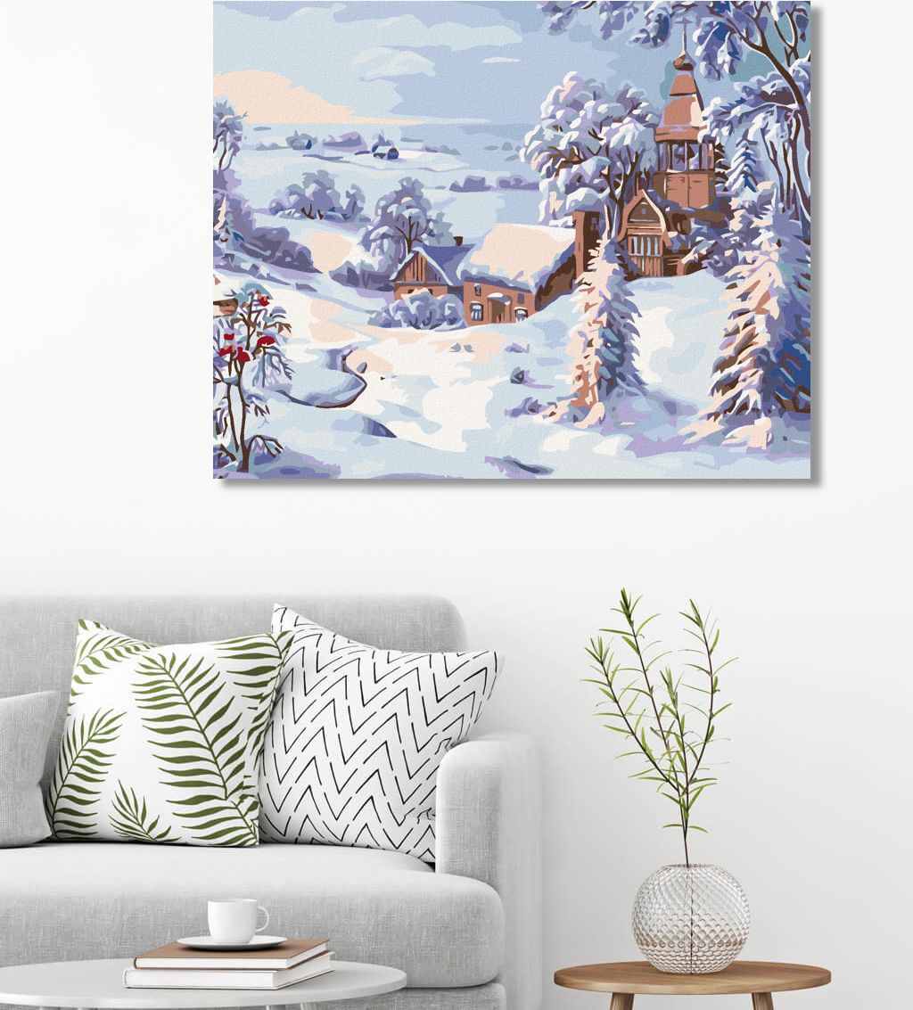 zuty Malování podle čísel - ZASNĚŽENÝ KOSTELÍK - Rozměr: 40x50 cm, Rámování: Varianta: bez rámu a bez vypnutí plátna - obrázek 4