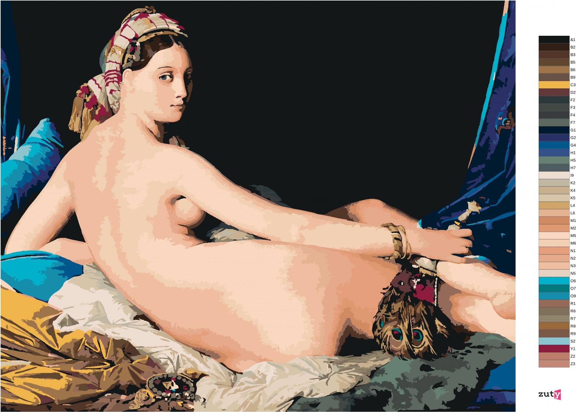 zuty Malování podle čísel - VELKÁ ODALISKA (J. A. D. INGRES) - Rozměr: 40x50 cm, Rámování: Varianta: vypnuté plátno na rám - obrázek 9