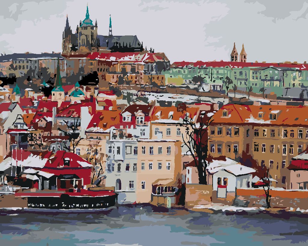 zuty Malování podle čísel - ZIMNÍ PRAŽSKÝ HRAD - Rozměr: 40x50 cm, Rámování: Varianta: bez rámu a bez vypnutí plátna - obrázek 3