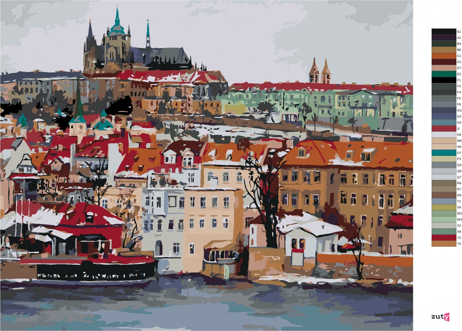 zuty Malování podle čísel - ZIMNÍ PRAŽSKÝ HRAD - Rozměr: 40x50 cm, Rámování: Varianta: vypnuté plátno na rám - obrázek 6