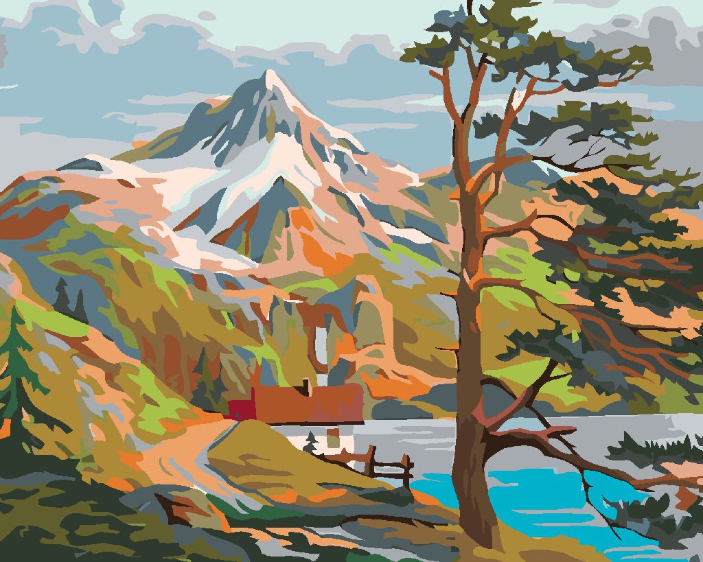 zuty Malování podle čísel - DOMEK U JEZERA POD HORAMI - Rozměr: 40x50 cm, Rámování: Varianta: bez rámu a bez vypnutí plátna - obrázek 8