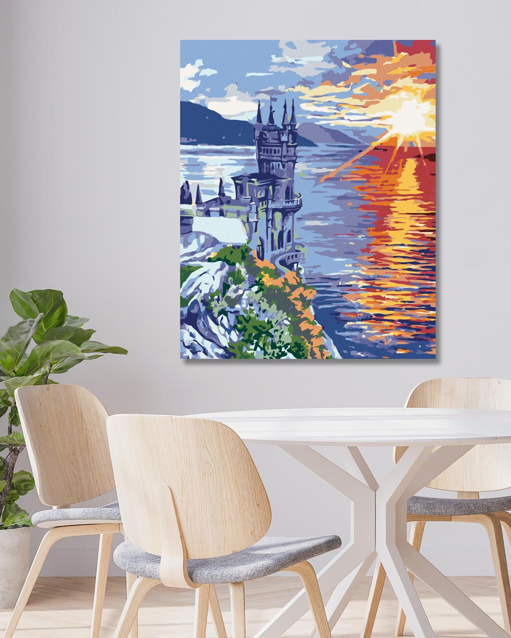 zuty Malování podle čísel - ZÁMEK NA SKÁLE A VÝCHOD SLUNCE - Rozměr: 40x50 cm, Rámování: Varianta: bez rámu a bez vypnutí plátna - obrázek 6