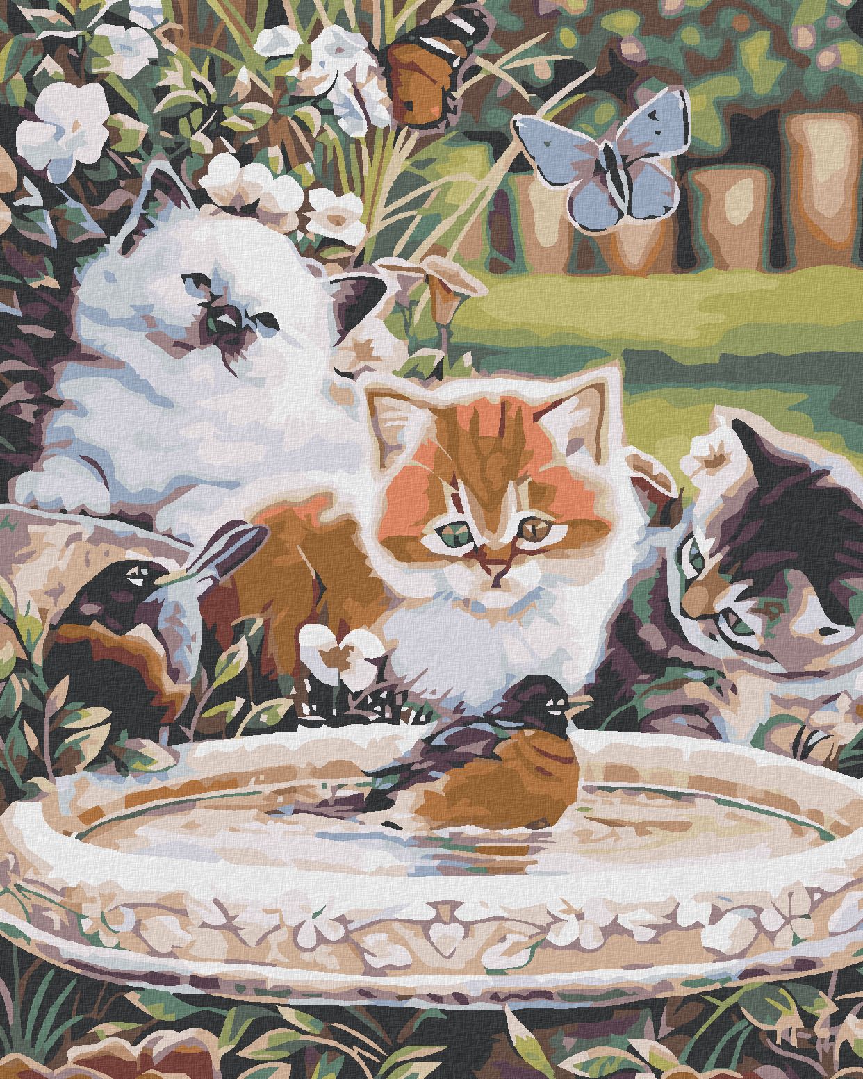 zuty Malování podle čísel - KOŤATA A PTÁČCI - Rozměr: 40x50 cm, Rámování: Varianta: vypnuté plátno na rám - obrázek 1