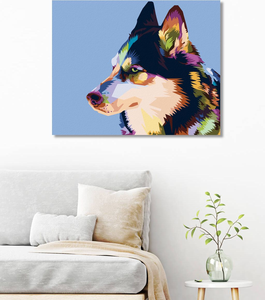 zuty Malování podle čísel - BAREVNÝ HUSKY - Rozměr: 40x50 cm, Rámování: Varianta: vypnuté plátno na rám - obrázek 2