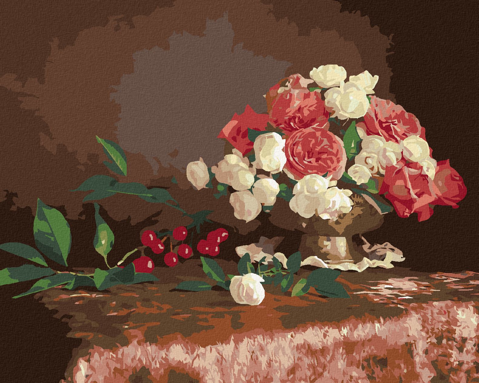 zuty Malování podle čísel - KVĚTINY VE VÁZE A TŘEŠNĚ - Rozměr: 40x50 cm, Rámování: Varianta: vypnuté plátno na rám - obrázek 1