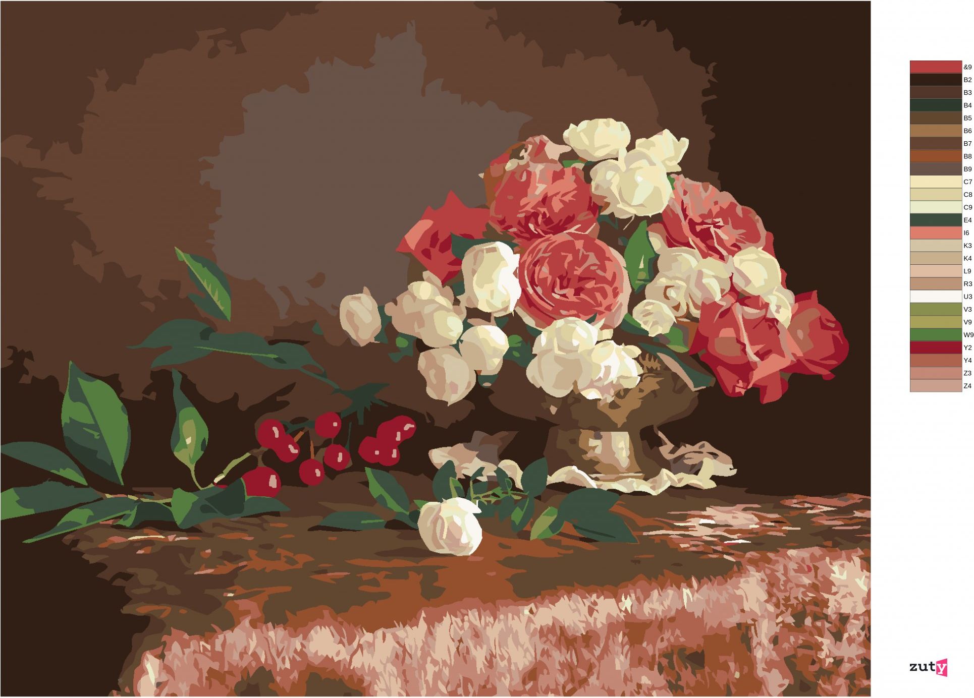 zuty Malování podle čísel - KVĚTINY VE VÁZE A TŘEŠNĚ - Rozměr: 40x50 cm, Rámování: Varianta: vypnuté plátno na rám - obrázek 7
