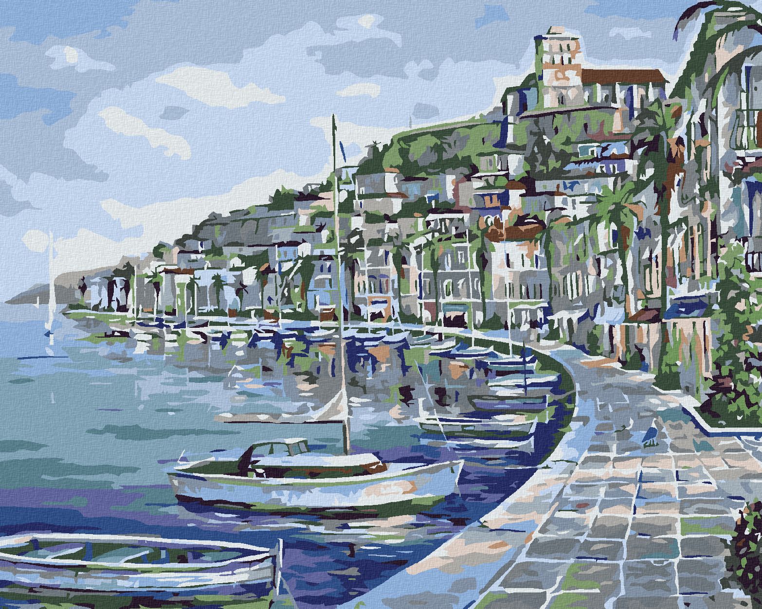 zuty Malování podle čísel - MĚSTEČKO NA POBŘEŽÍ - Rozměr: 40x50 cm, Rámování: Varianta: bez rámu a bez vypnutí plátna - obrázek 1