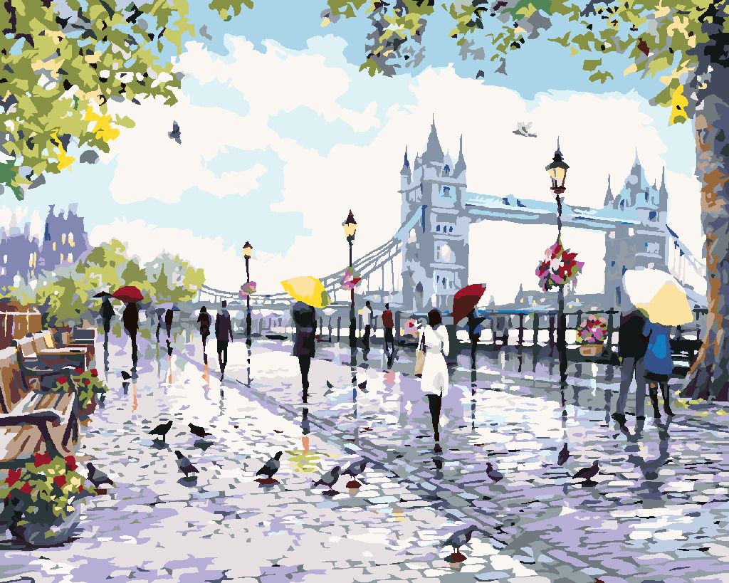 zuty Malování podle čísel - LIDÉ U TOWER BRIDGE (RICHARD MACNEIL) - Rozměr: 40x50 cm, Rámování: Varianta: bez rámu a bez vypnutí plátna - obrázek 9