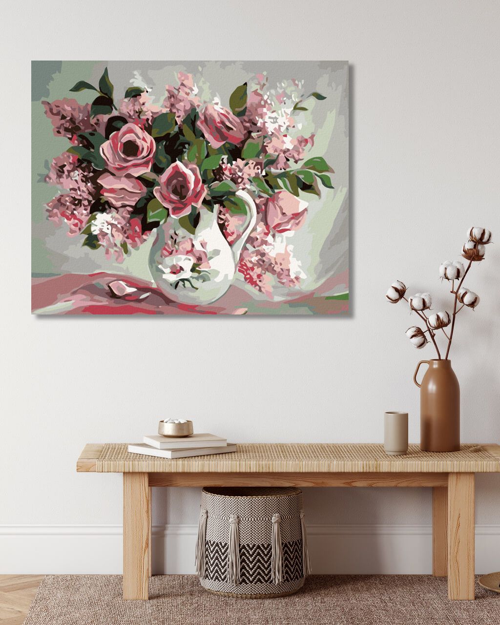 zuty Malování podle čísel - RŮŽE A ŠEŘÍKY V MALOVANÉ VÁZE - Rozměr: 40x50 cm, Rámování: Varianta: vypnuté plátno na rám - obrázek 5
