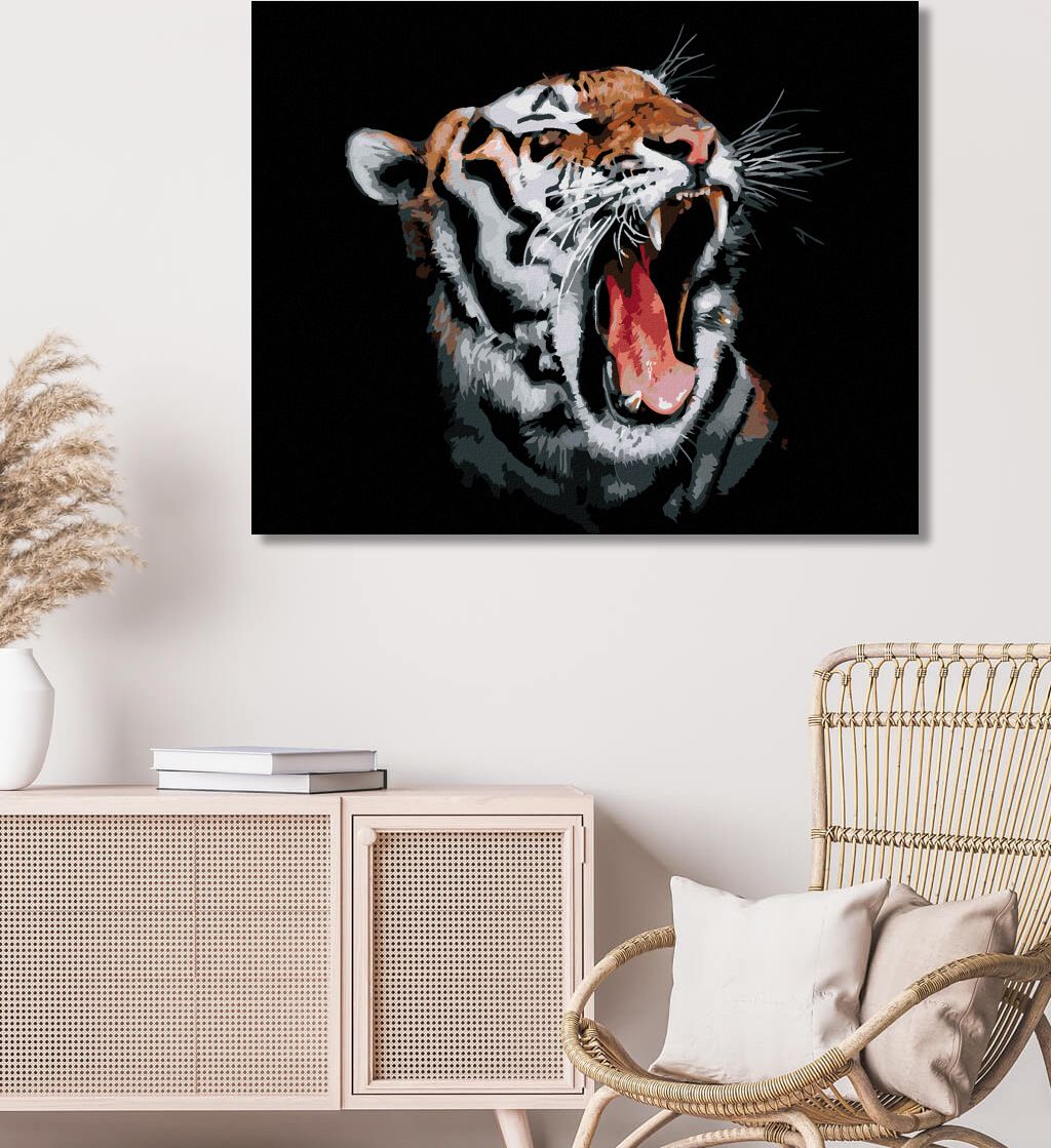 zuty Malování podle čísel - TYGR S OTEVŘENOU TLAMOU - Rozměr: 40x50 cm, Rámování: Varianta: bez rámu a bez vypnutí plátna - obrázek 2