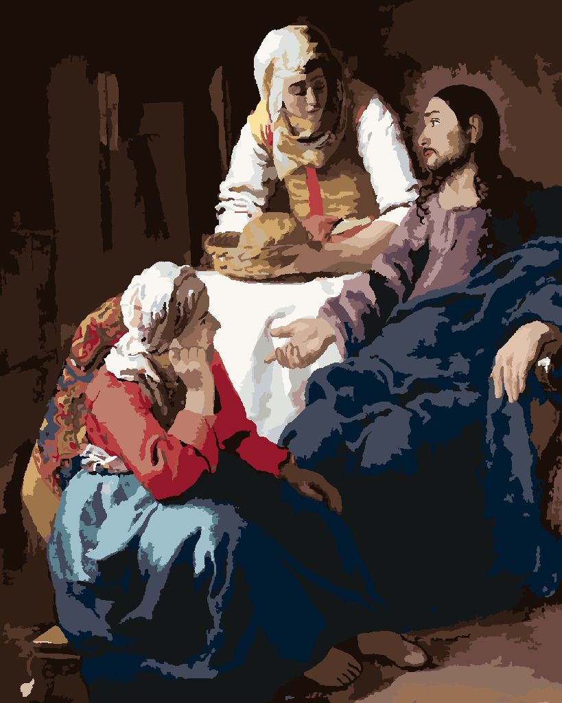 zuty Malování podle čísel - KRISTUS U MARIE A MARTY (J. VERMEER) - Rozměr: 40x50 cm, Rámování: Varianta: bez rámu a bez vypnutí plátna - obrázek 9