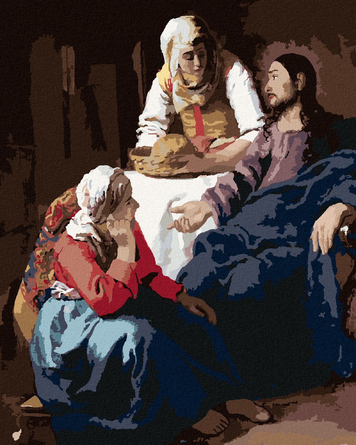 zuty Malování podle čísel - KRISTUS U MARIE A MARTY (J. VERMEER) - Rozměr: 40x50 cm, Rámování: Varianta: vypnuté plátno na rám - obrázek 1