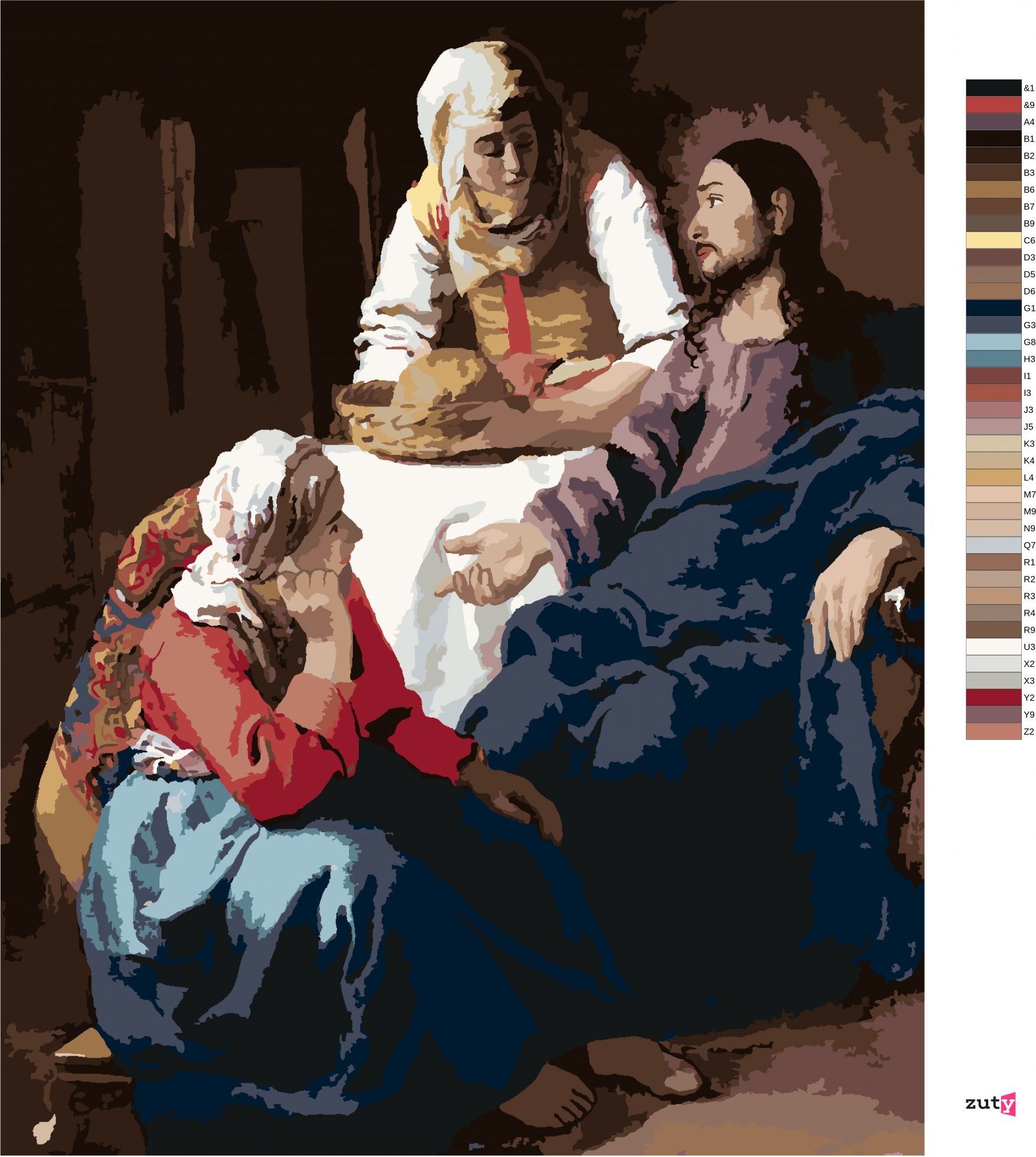 zuty Malování podle čísel - KRISTUS U MARIE A MARTY (J. VERMEER) - Rozměr: 40x50 cm, Rámování: Varianta: vypnuté plátno na rám - obrázek 4