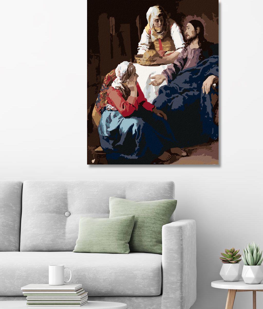 zuty Malování podle čísel - KRISTUS U MARIE A MARTY (J. VERMEER) - Rozměr: 40x50 cm, Rámování: Varianta: vypnuté plátno na rám - obrázek 5