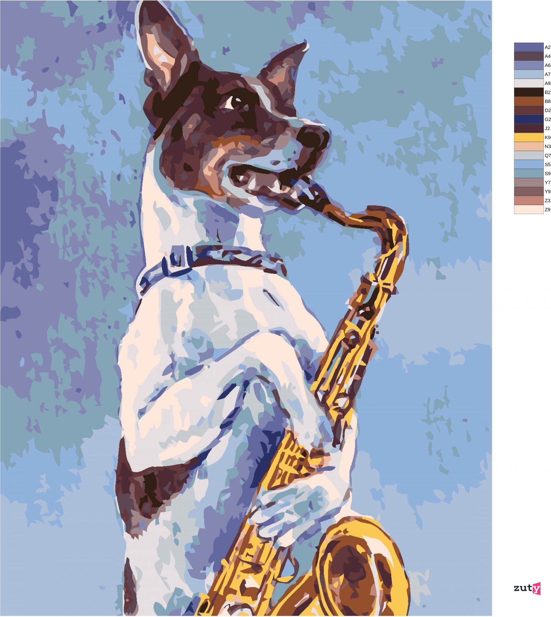 zuty Malování podle čísel - PES HRAJE NA SAXOFON - Rozměr: 40x50 cm, Rámování: Varianta: bez rámu a bez vypnutí plátna - obrázek 8