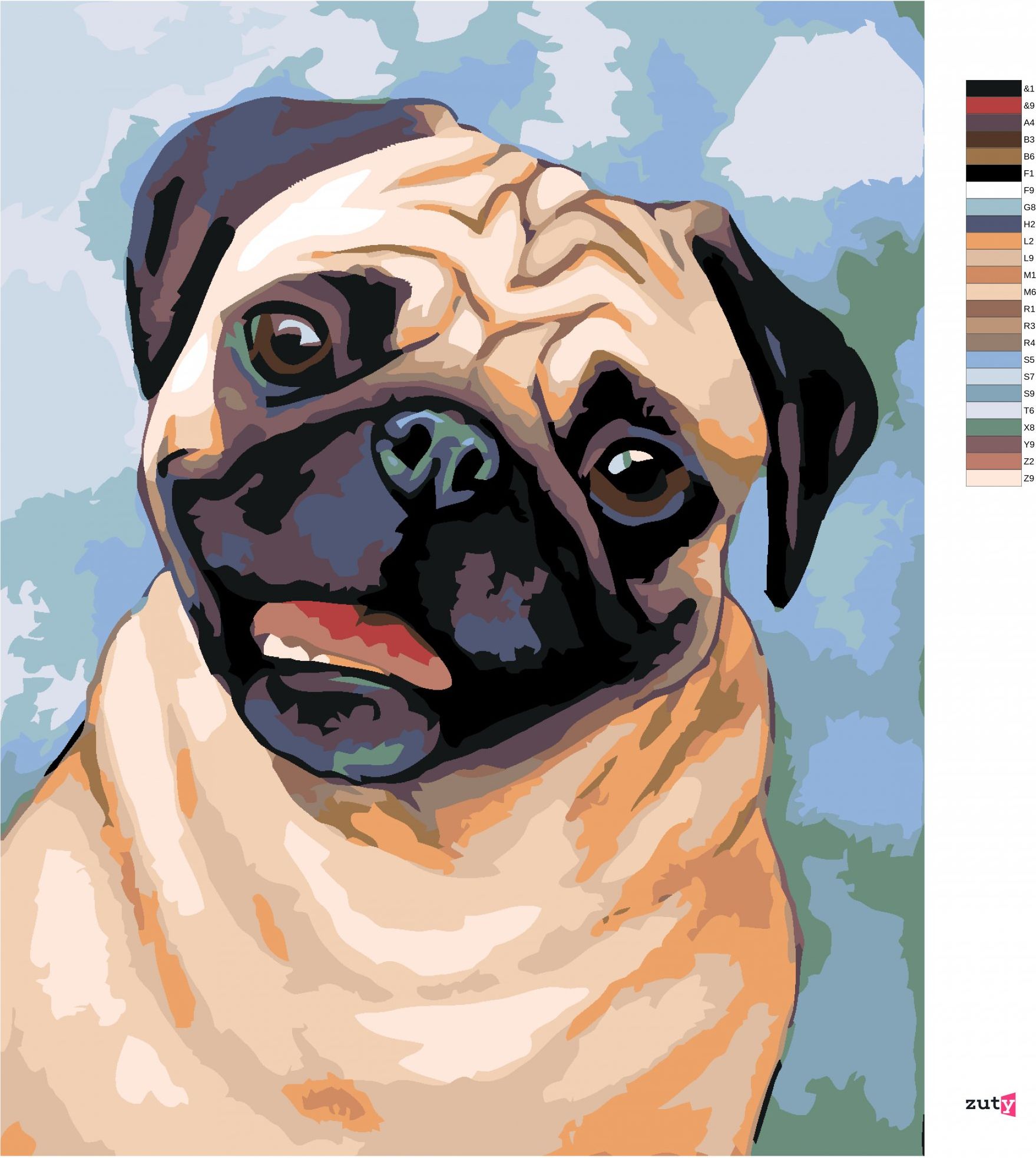 zuty Malování podle čísel - HNĚDÝ MOPS - Rozměr: 40x50 cm, Rámování: Varianta: bez rámu a bez vypnutí plátna - obrázek 8