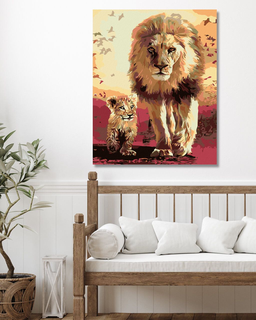 zuty Malování podle čísel - KRÁČEJÍCÍ LEV S LVÍČETEM - Rozměr: 40x50 cm, Rámování: Varianta: vypnuté plátno na rám - obrázek 2