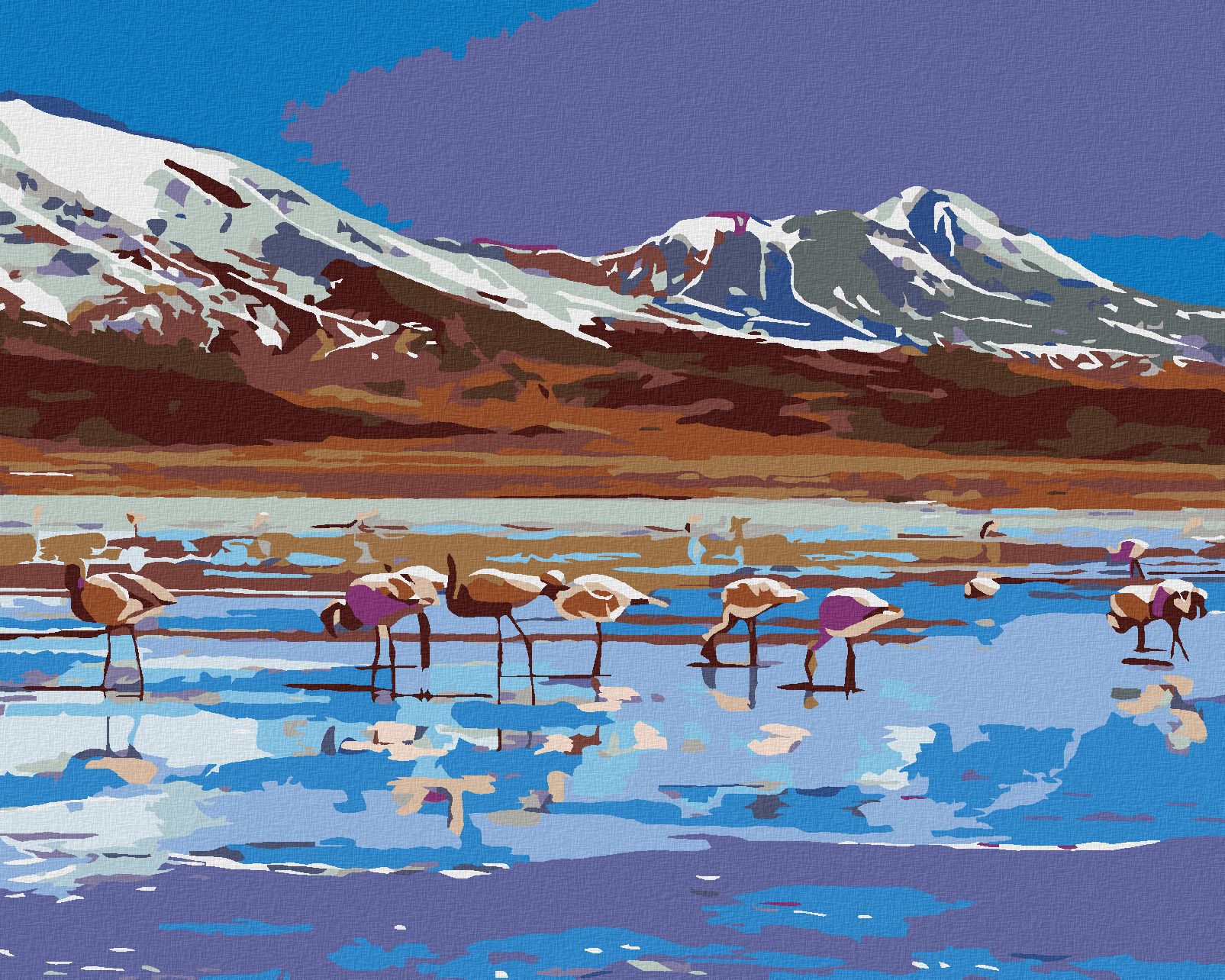 zuty Malování podle čísel - JEZERO S PLAMEŇÁKY - Rozměr: 40x50 cm, Rámování: Varianta: bez rámu a bez vypnutí plátna - obrázek 1