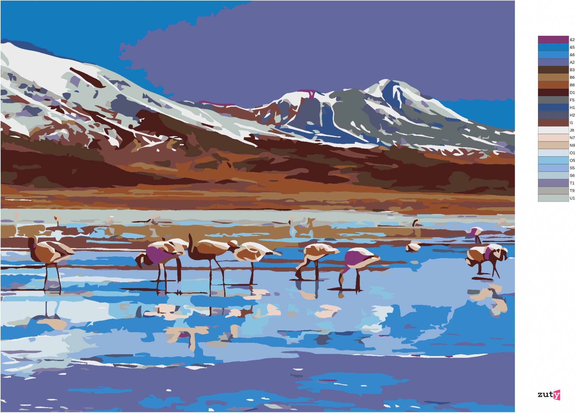 zuty Malování podle čísel - JEZERO S PLAMEŇÁKY - Rozměr: 40x50 cm, Rámování: Varianta: vypnuté plátno na rám - obrázek 7