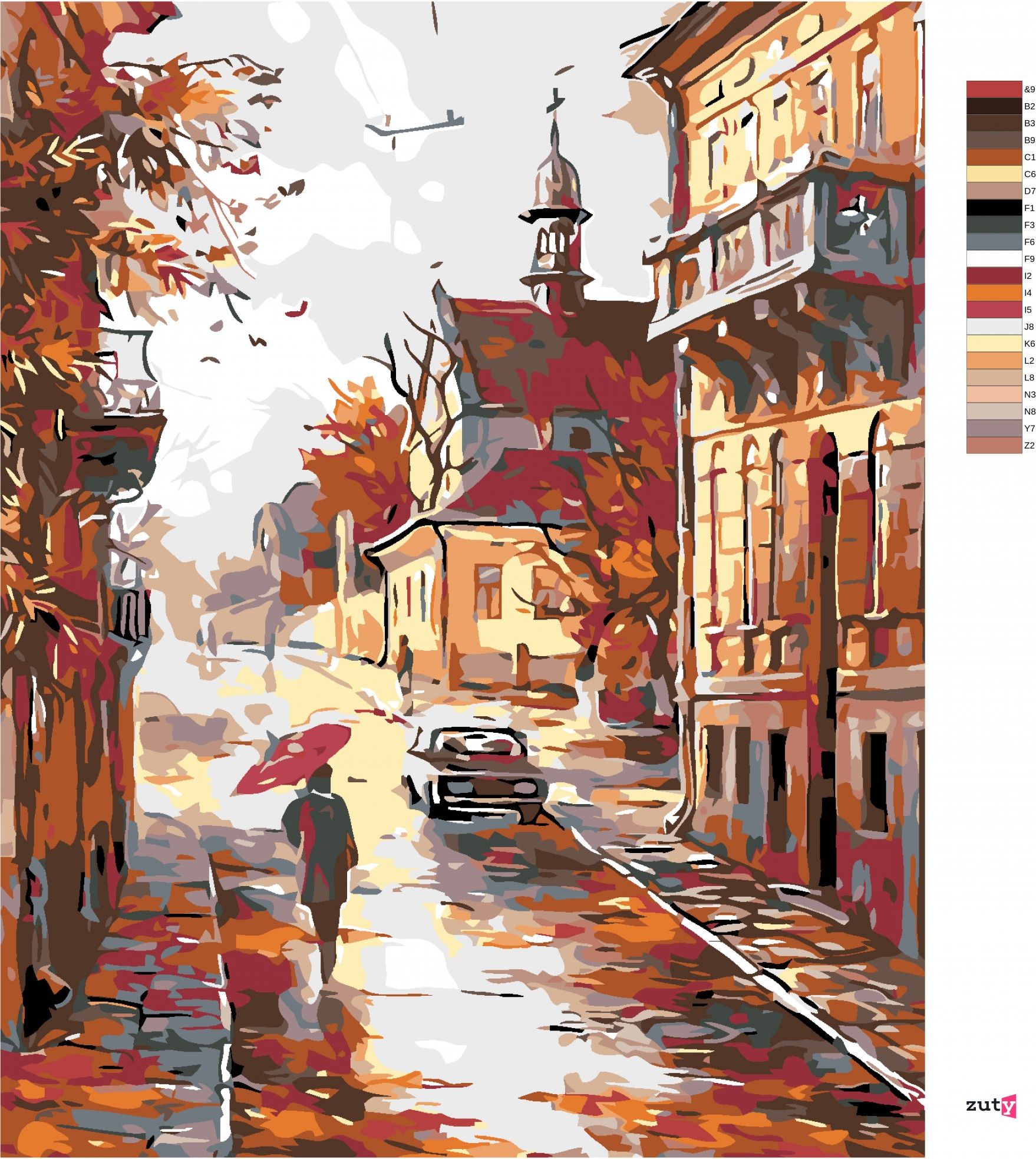 zuty Malování podle čísel - PODZIMNÍ ULICE NA KONCI MĚSTA - Rozměr: 40x50 cm, Rámování: Varianta: bez rámu a bez vypnutí plátna - obrázek 7