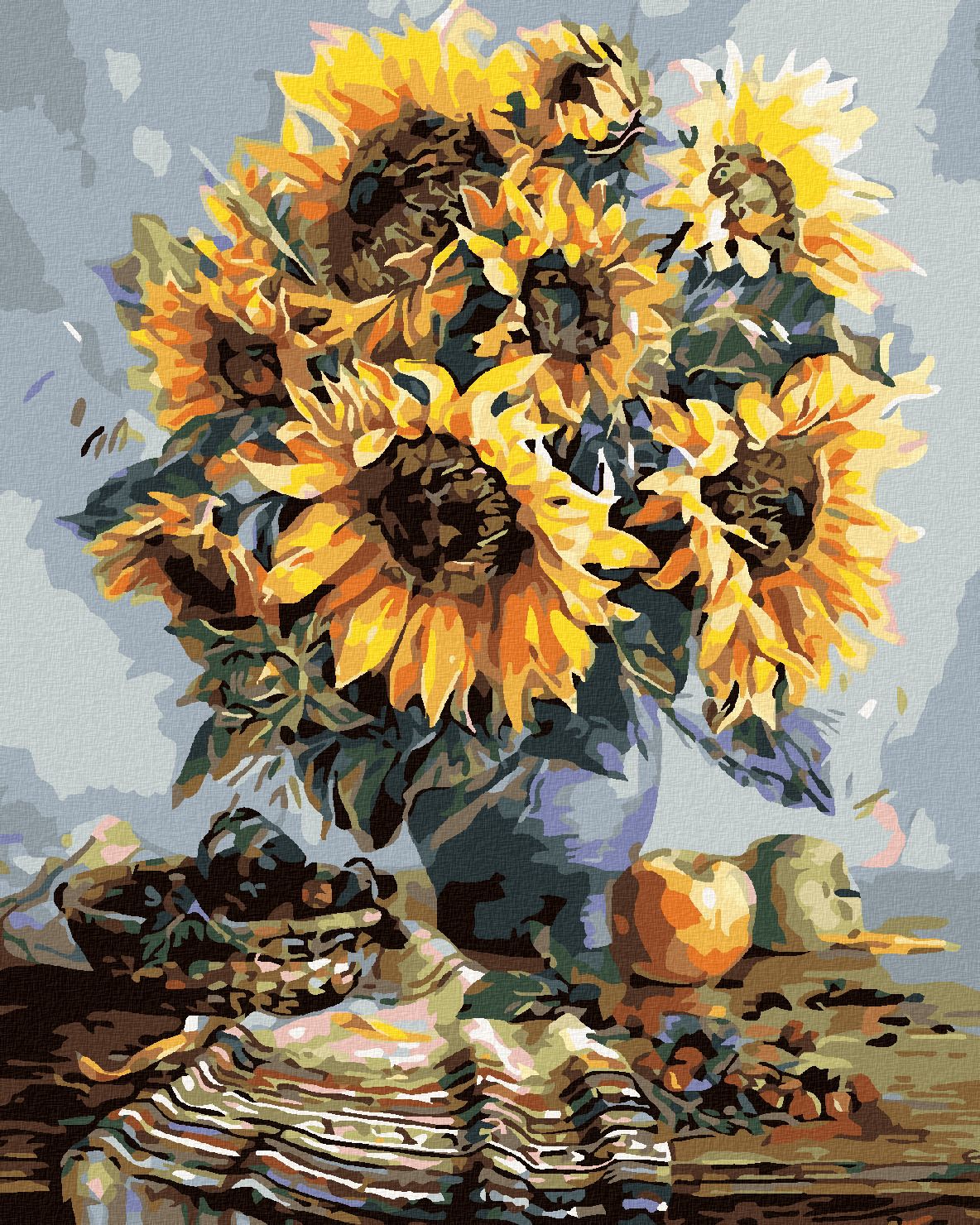zuty Malování podle čísel - KYTICE SLUNEČNIC PODZIMNĚ LADĚNÁ - Rozměr: 40x50 cm, Rámování: Varianta: vypnuté plátno na rám - obrázek 1
