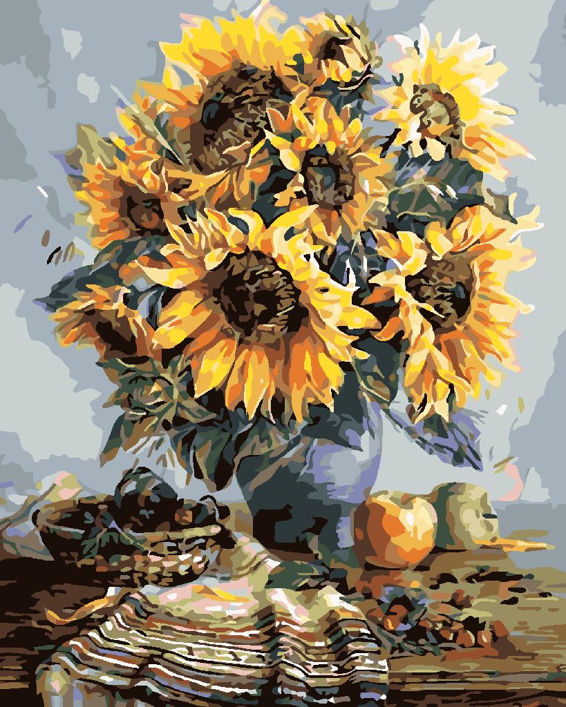 zuty Malování podle čísel - KYTICE SLUNEČNIC PODZIMNĚ LADĚNÁ - Rozměr: 40x50 cm, Rámování: Varianta: vypnuté plátno na rám - obrázek 8