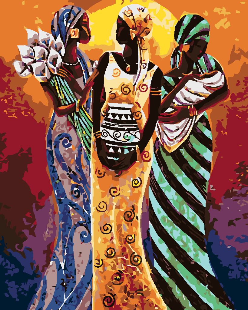 zuty Malování podle čísel - TŘI AFRICKÉ ŽENY - Rozměr: 40x50 cm, Rámování: Varianta: vypnuté plátno na rám - obrázek 4