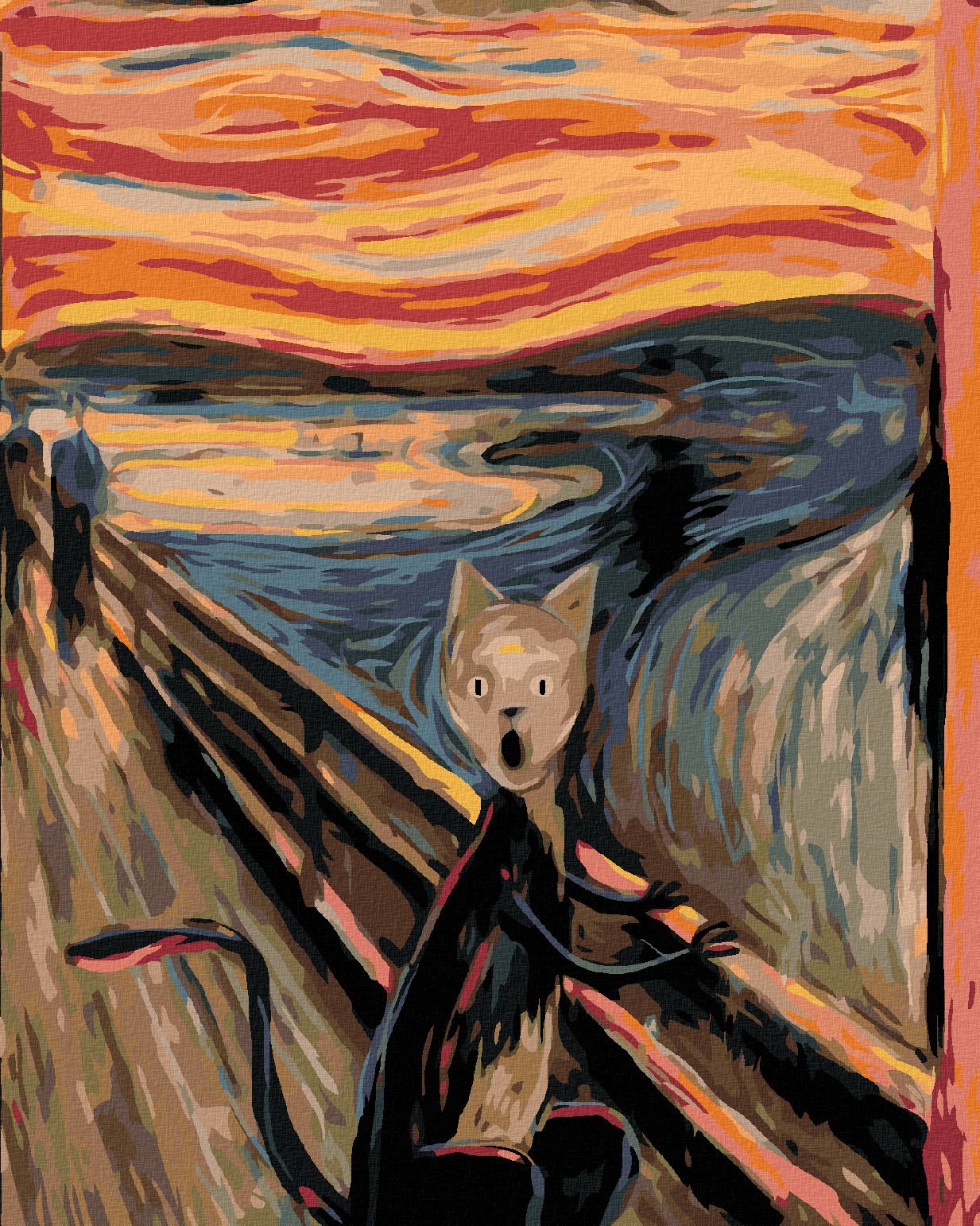 zuty Malování podle čísel - VÝKŘIK KOCOURA - INSPIRACE E. MUNCH - Rozměr: 40x50 cm, Rámování: Varianta: vypnuté plátno na rám - obrázek 1
