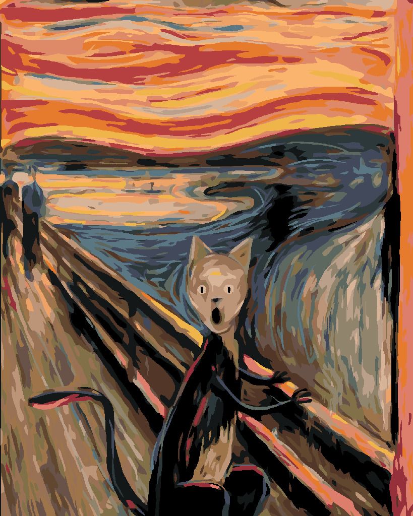 zuty Malování podle čísel - VÝKŘIK KOCOURA - INSPIRACE E. MUNCH - Rozměr: 40x50 cm, Rámování: Varianta: vypnuté plátno na rám - obrázek 6