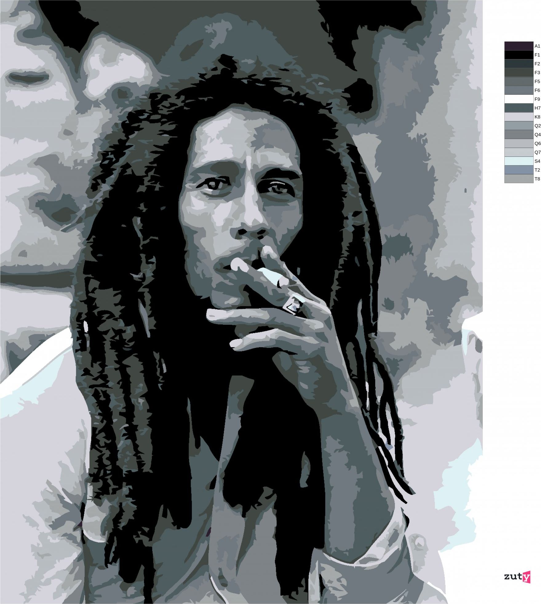 zuty Malování podle čísel - KOUŘÍCÍ BOB MARLEY - Rozměr: 40x50 cm, Rámování: Varianta: bez rámu a bez vypnutí plátna - obrázek 7