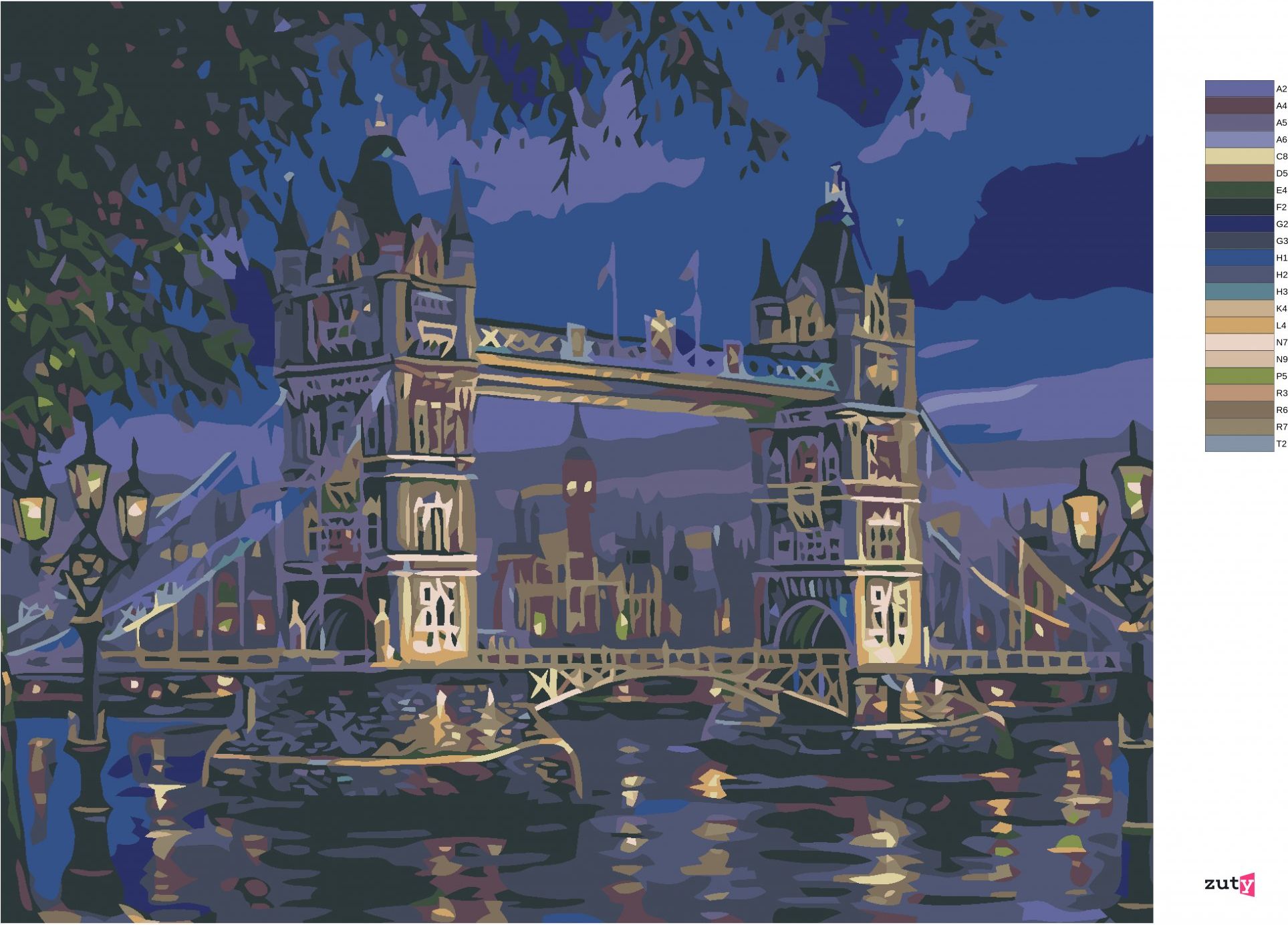 zuty Malování podle čísel - TOWER BRIDGE V NOCI - Rozměr: 40x50 cm, Rámování: Varianta: vypnuté plátno na rám - obrázek 9
