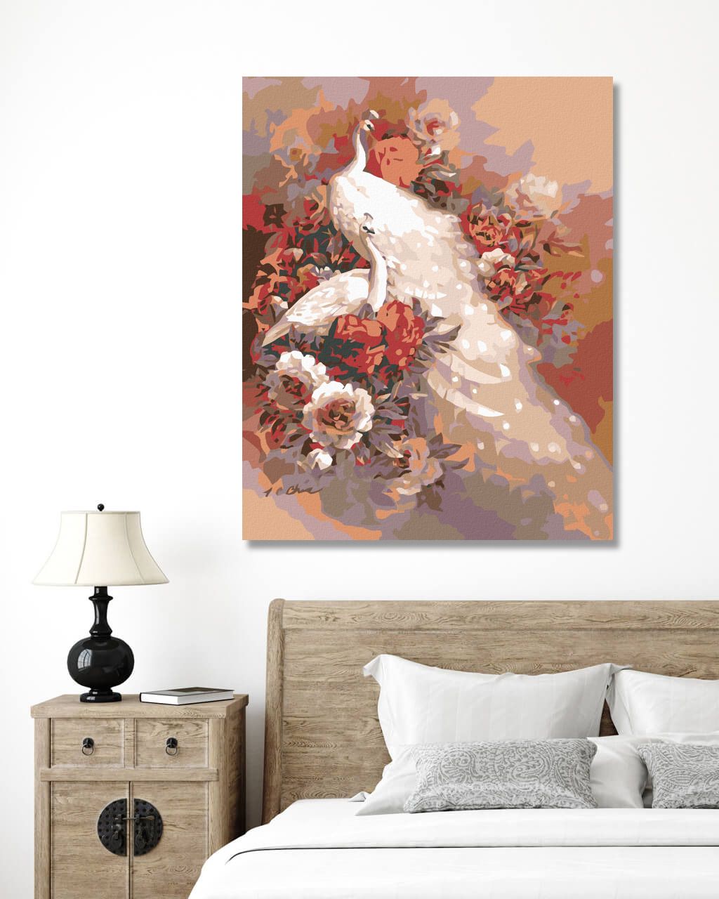 zuty Malování podle čísel - BÍLÝ PÁV S KVĚTY - Rozměr: 40x50 cm, Rámování: Varianta: bez rámu a bez vypnutí plátna - obrázek 3