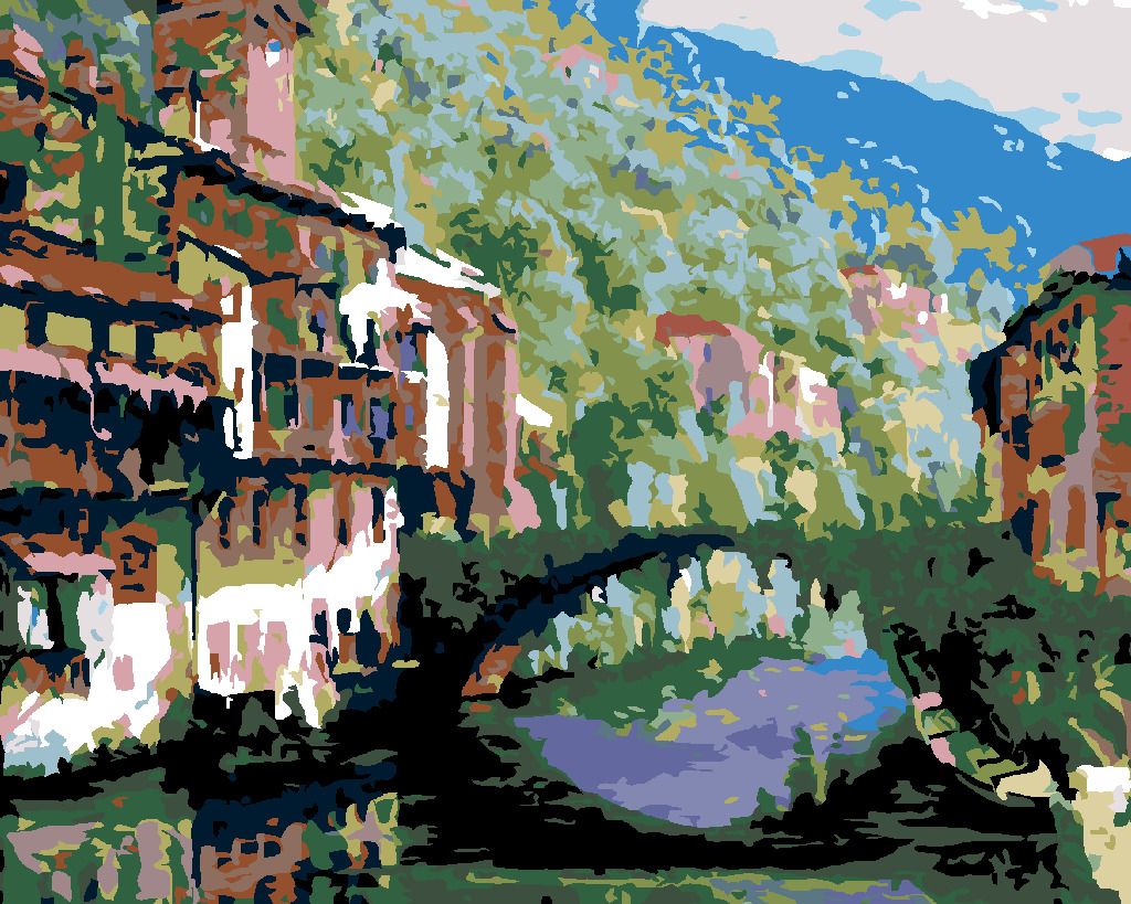 zuty Malování podle čísel - ŘEKA MEZI DOMY A OBROSTLÝ MŮSTEK - Rozměr: 40x50 cm, Rámování: Varianta: bez rámu a bez vypnutí plátna - obrázek 2