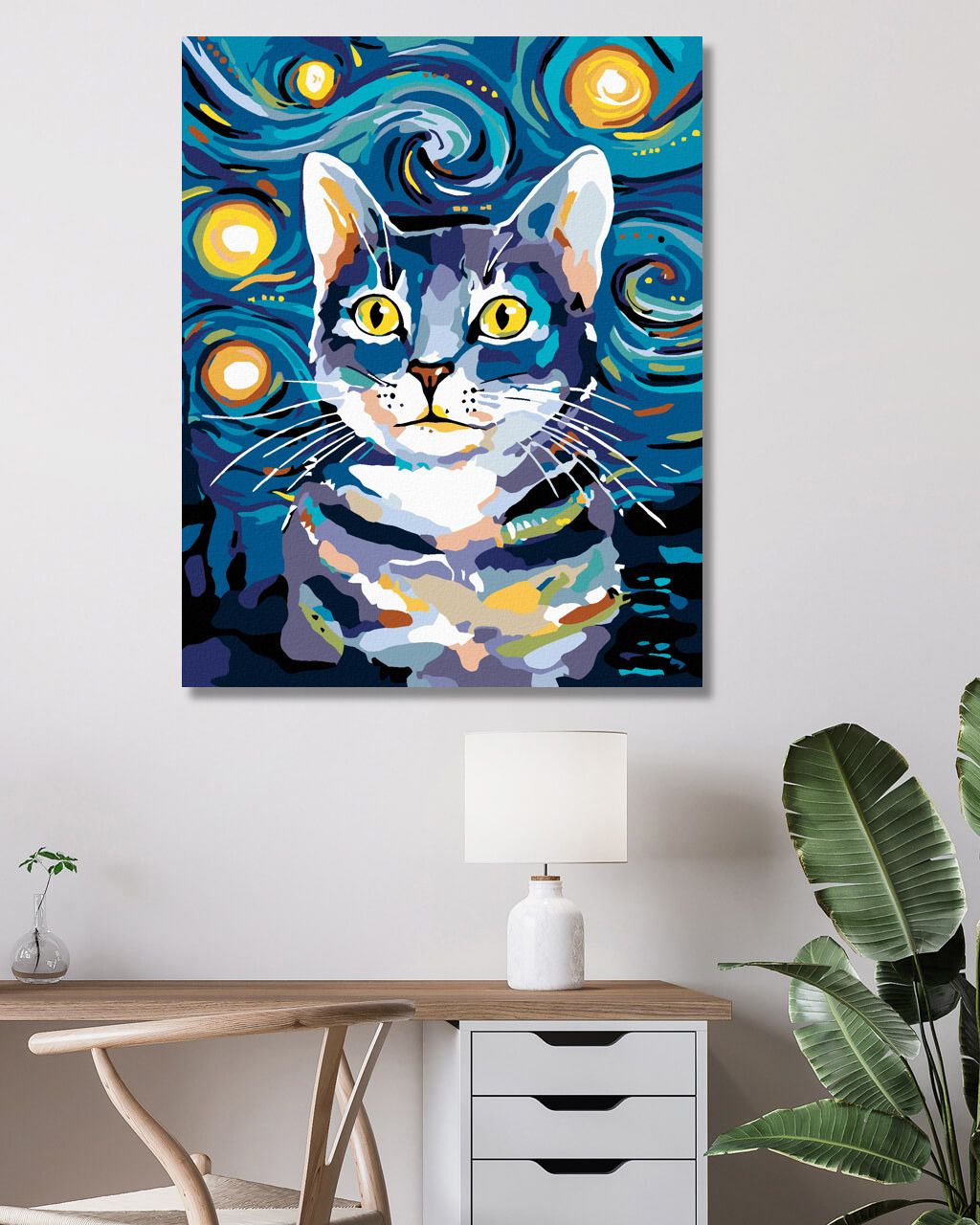 zuty Malování podle čísel - KOCOUREK POD NOČNÍ OBLOHOU - Rozměr: 40x50 cm, Rámování: Varianta: vypnuté plátno na rám - obrázek 6