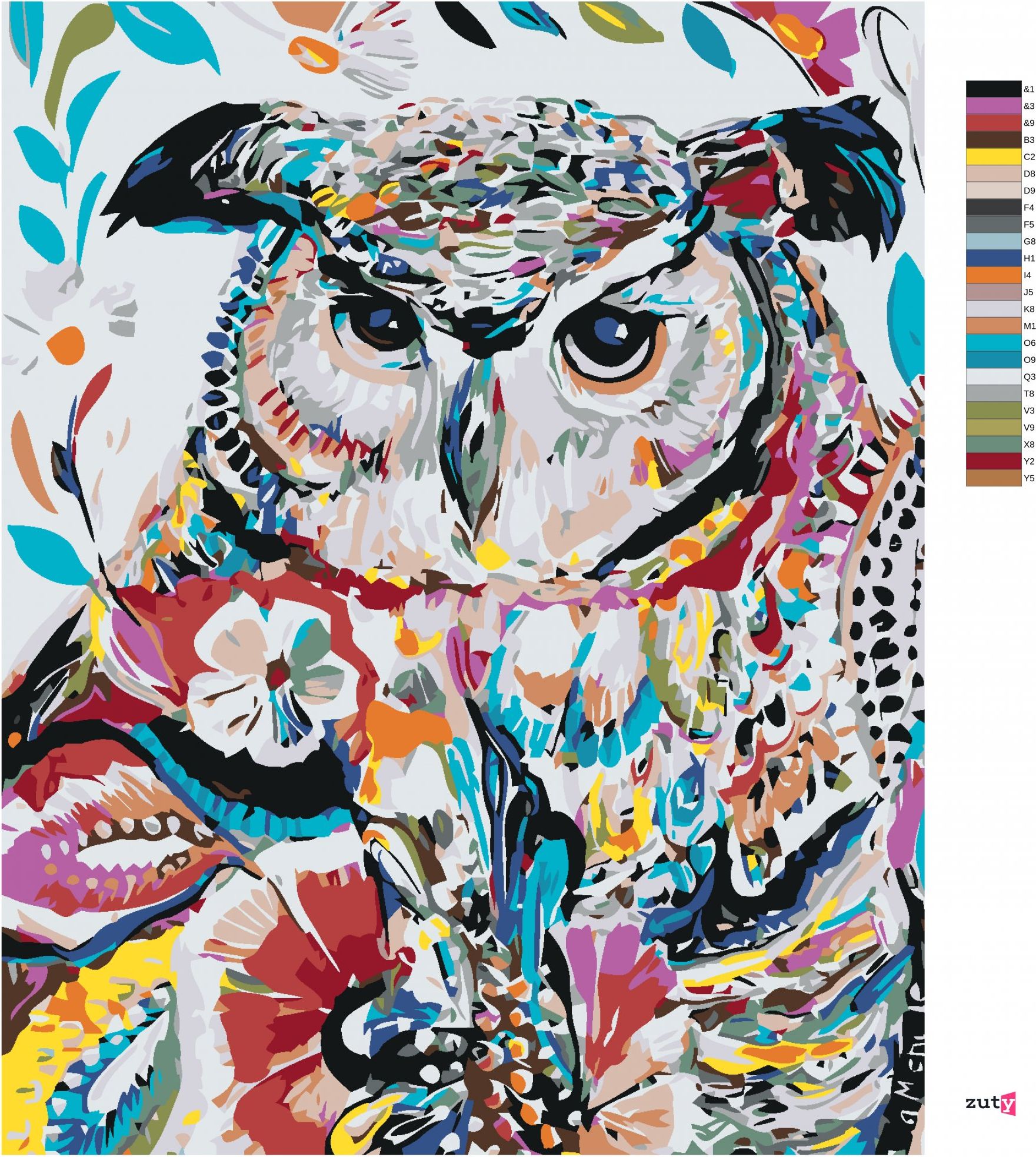 zuty Malování podle čísel - KVĚTINOVÁ SOVA - Rozměr: 40x50 cm, Rámování: Varianta: bez rámu a bez vypnutí plátna - obrázek 5