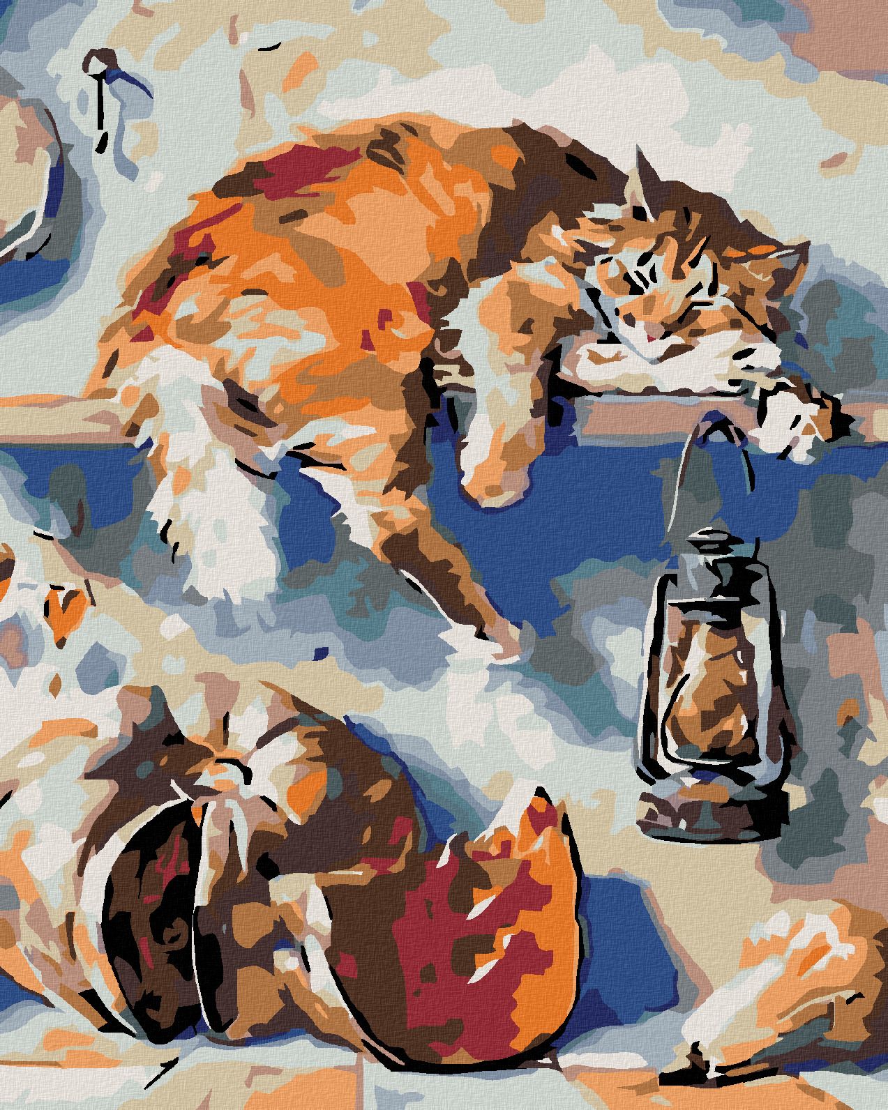 zuty Malování podle čísel - SPÍCÍ KOCOUR NA POLIČCE VE SPÍŽI - Rozměr: 40x50 cm, Rámování: Varianta: bez rámu a bez vypnutí plátna - obrázek 1