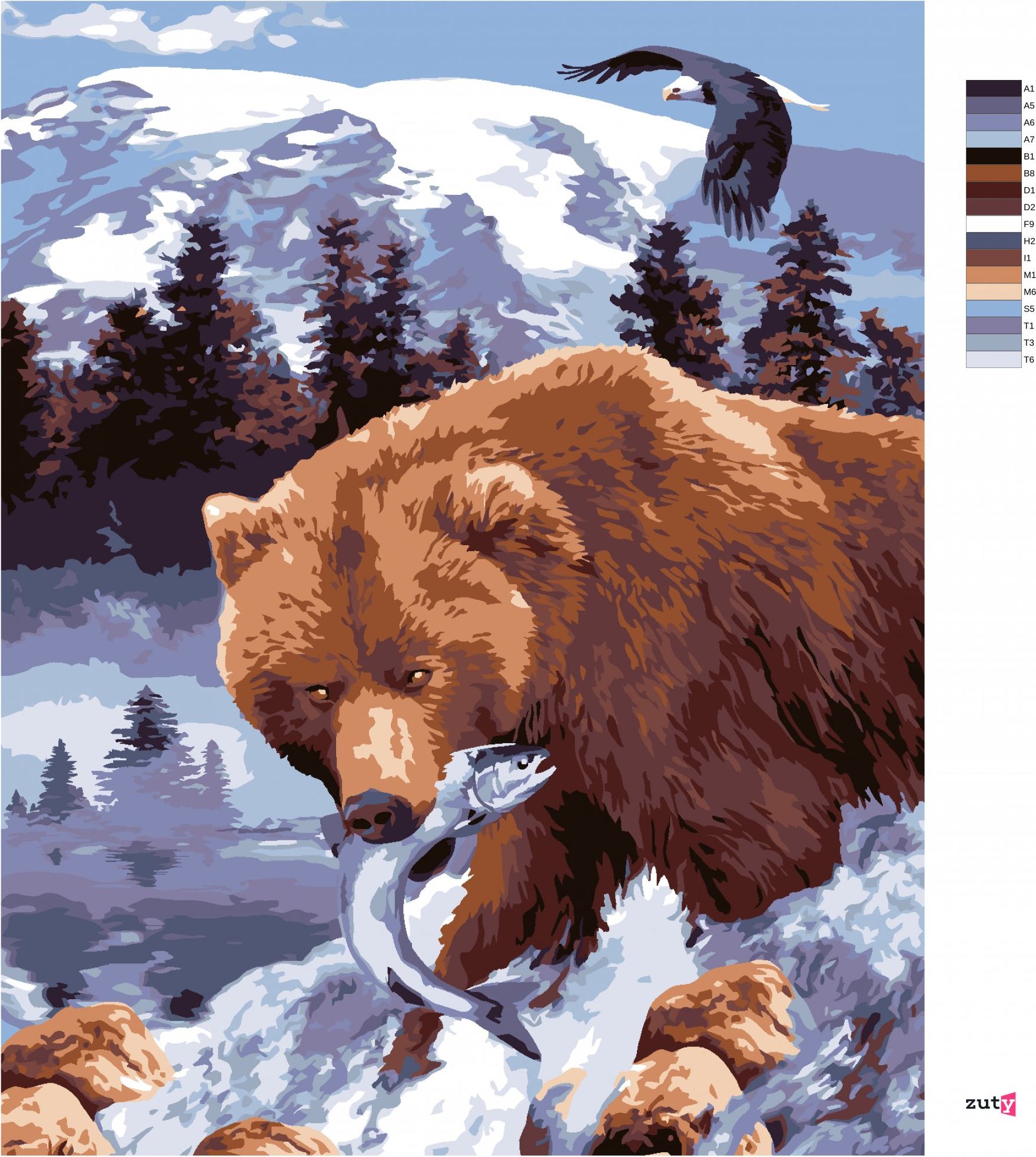 zuty Malování podle čísel - MEDVĚD GRIZZLY S RYBOU (HOWARD ROBINSON) - Rozměr: 40x50 cm, Rámování: Varianta: vypnuté plátno na rám - obrázek 4
