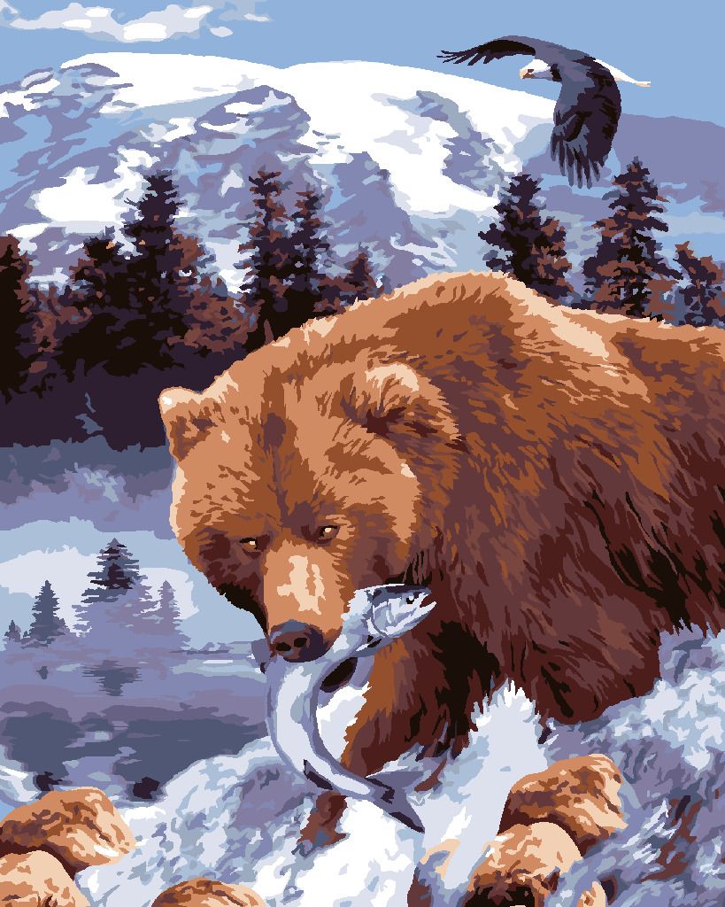 zuty Malování podle čísel - MEDVĚD GRIZZLY S RYBOU (HOWARD ROBINSON) - Rozměr: 40x50 cm, Rámování: Varianta: vypnuté plátno na rám - obrázek 7